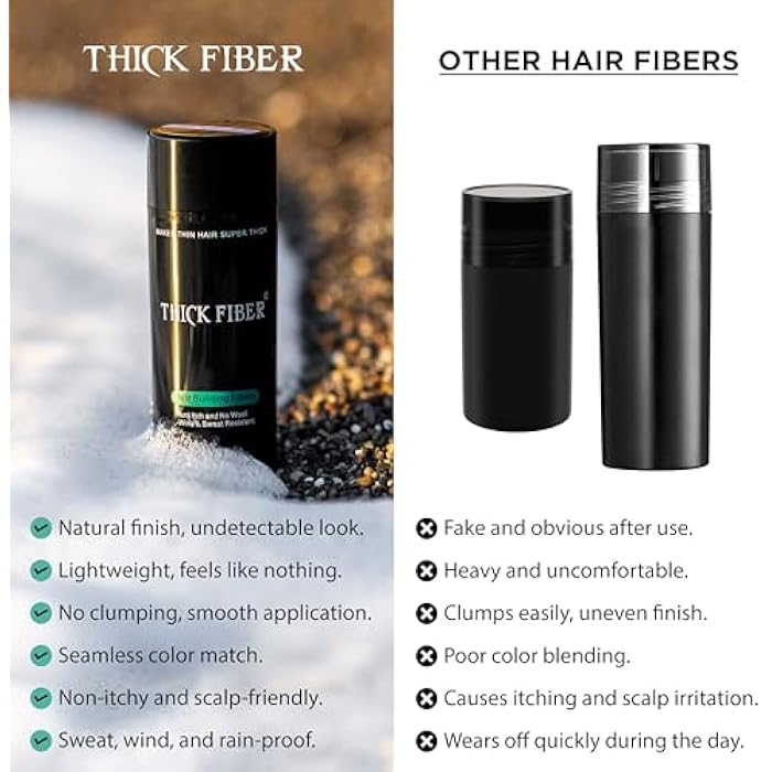 THICK FIBER Hair Fibres (Pack of 1, BLACK) | Powder for Thinning 25g Bottle Makes Thin Look Thicker in Seconds with loss Concealer Women & Men - Image 3